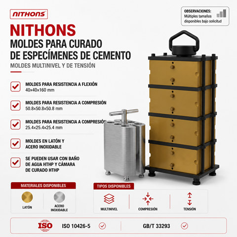 Juego de Moldes de Curado de Especímenes de Cemento para Pruebas Mecánicas Conforme a la Norma API