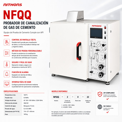 Sistema Automatizado de Evaluación y Ensayo de Migración de Gas en Cemento Serie NFQQ