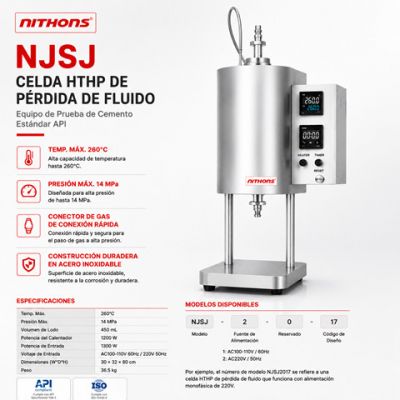 Celda de Alta Presión y Alta Temperatura (HTHP) para Medición de Pérdida de Fluido NJSJ
