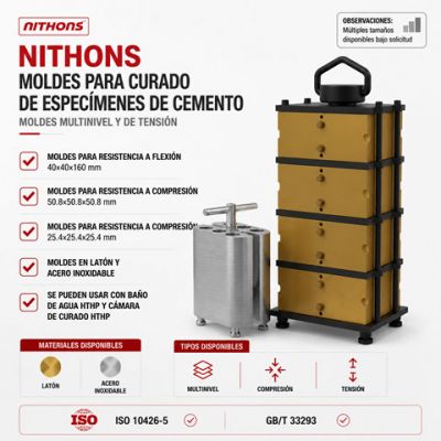 Juego de Moldes de Curado de Especímenes de Cemento para Pruebas Mecánicas Conforme a la Norma API